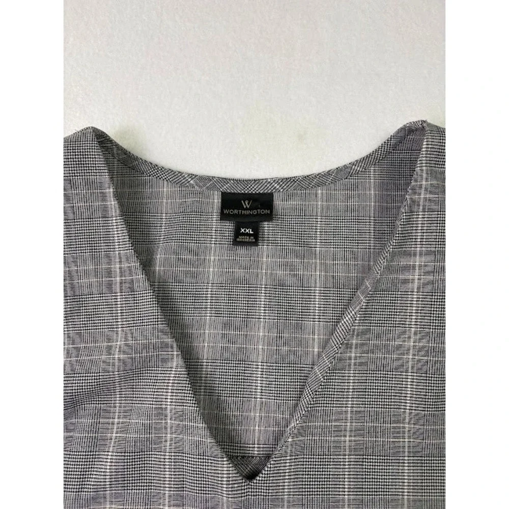Worthington Women's Career Wear Top‎ Sz XXL Herringbone Plaid Ruffled Sleeve